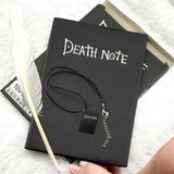 Death Note notebook set with feather pen and necklace, perfect for anime fans and collectors.