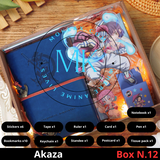 Demon Slayer Akaza Gift Box N.12 with anime collectibles including notebook, stickers, keychain, standee, and more. Perfect gift for fans and collectors