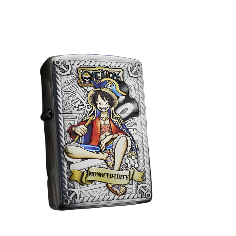 One Piece Luffy collectible lighter with custom design featuring Monkey D. Luffy from the anime series, high-quality artwork, perfect for fans and collectors.