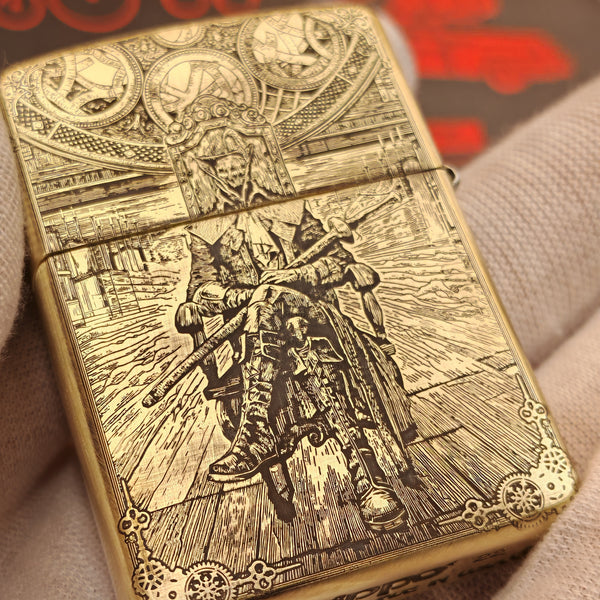 Bloodborne Zippo Armor Case – Deep Engraved Brass Lighter (Gehrman & The Doll Edition)