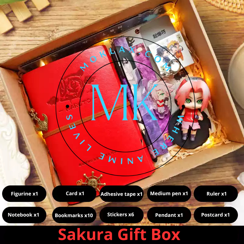 Sakura gift box with figure, notebook, and anime-themed accessories