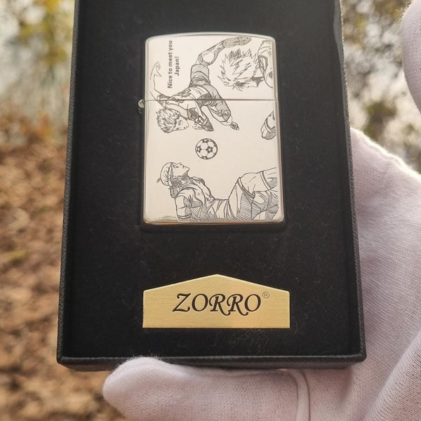 Zorro lighter with deep engraving featuring Nagi Seishiro from Blue Lock, elegantly presented in its original branded box.