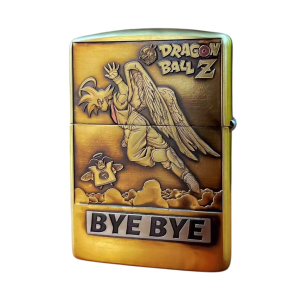 Back view of the Dragon Ball 3D Relief Zippo Lighter featuring Goku with angel wings, iconic "Bye Bye" engraving, and premium collectible design.







