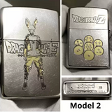 Dragon Ball Z Zippo lighter Model 2 showcasing all sides: front featuring Beerus from Dragon Ball Super, back with iconic Dragon Balls, and bottom displaying official Zippo branding.