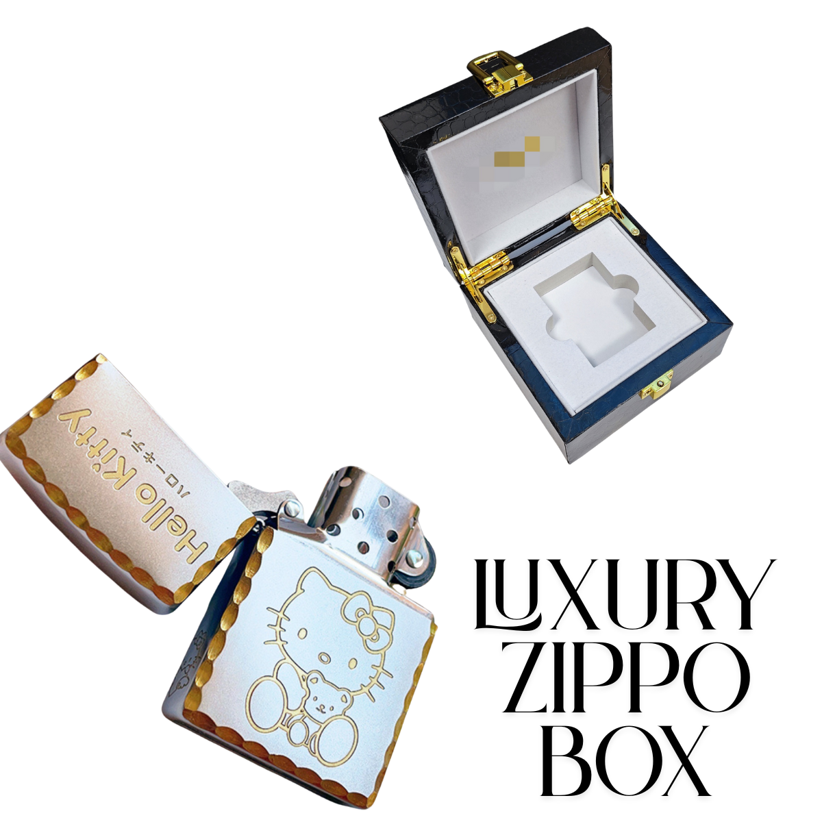 H.e.llo K.i.tt.y Zippo Lighter Deep Engraved Gold Chrome Finish