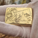 Gold Zippo lighter with deep engraving featuring Nagi Seishiro from Blue Lock, showcasing intricate design and premium craftsmanship.