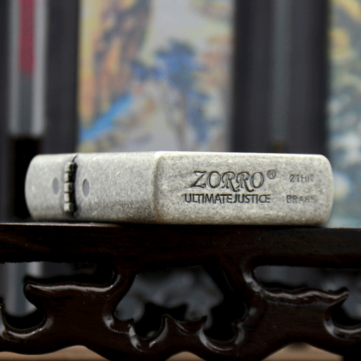 Briquet Zorro en argent antique avec affiche de recherche Luffy One Piece