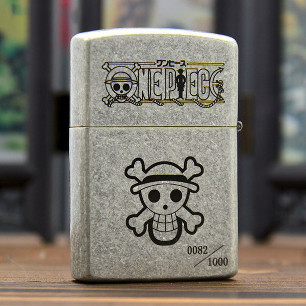 Briquet Zorro en argent antique avec affiche de recherche Luffy One Piece