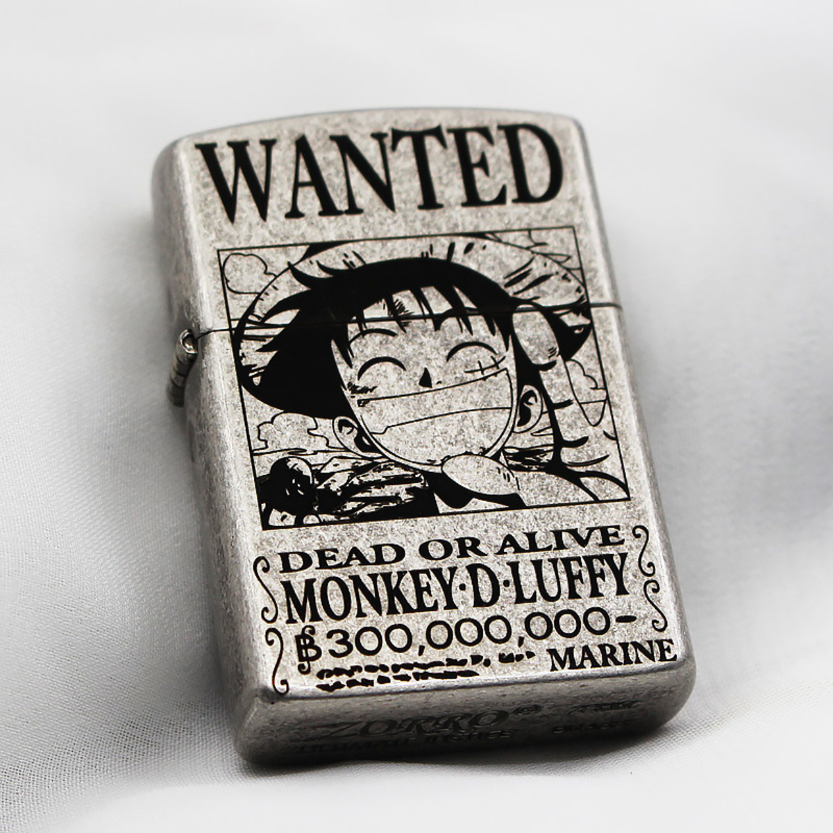 Briquet Zorro en argent antique avec affiche de recherche Luffy One Piece