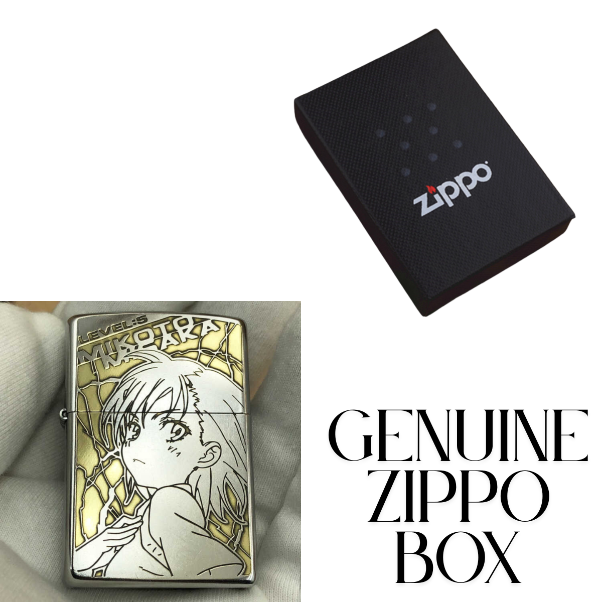 Briquet Zippo gravé en profondeur Misaka Mikoto – motif floral