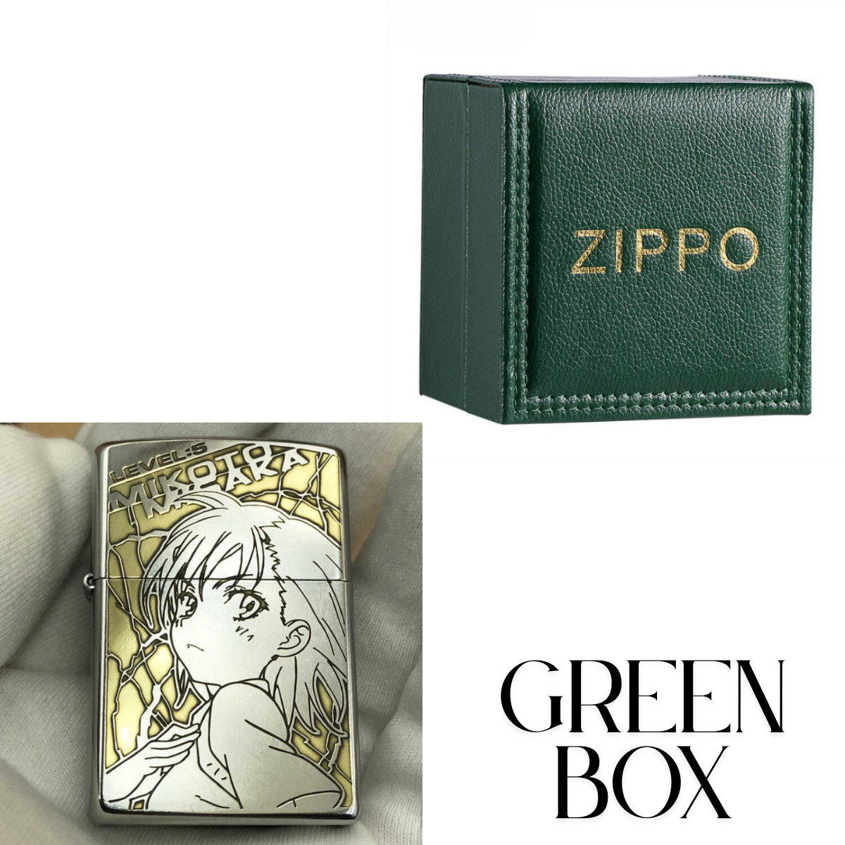 Briquet Zippo gravé en profondeur Misaka Mikoto – motif floral