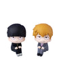 Adorable chibi figures of Mob and Reigen from Mob Psycho 100 in black and gray outfits - perfect for anime fans and collectors