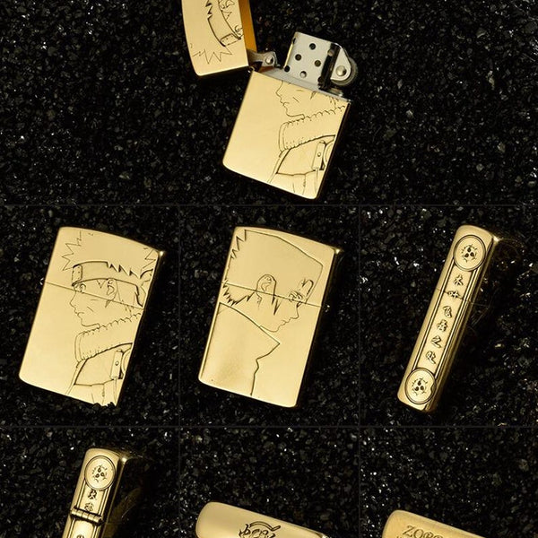 Naruto engraved brass lighter collectible.