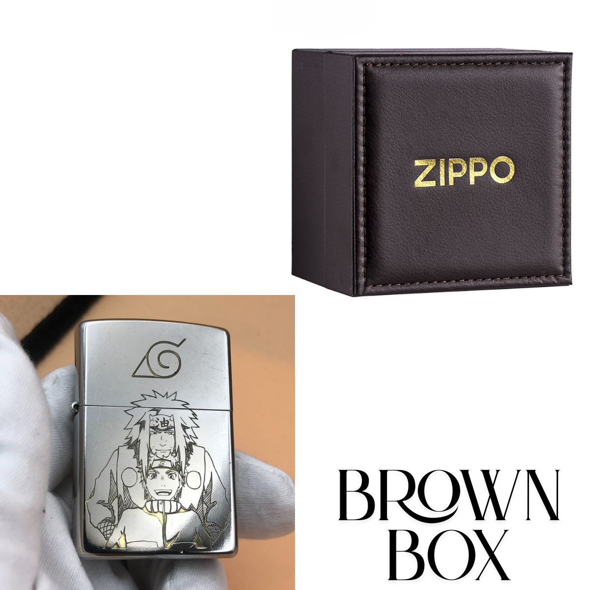 Briquet Zippo Naruto Argent Mat – Gravure en profondeur Ji.raiya et Naruto