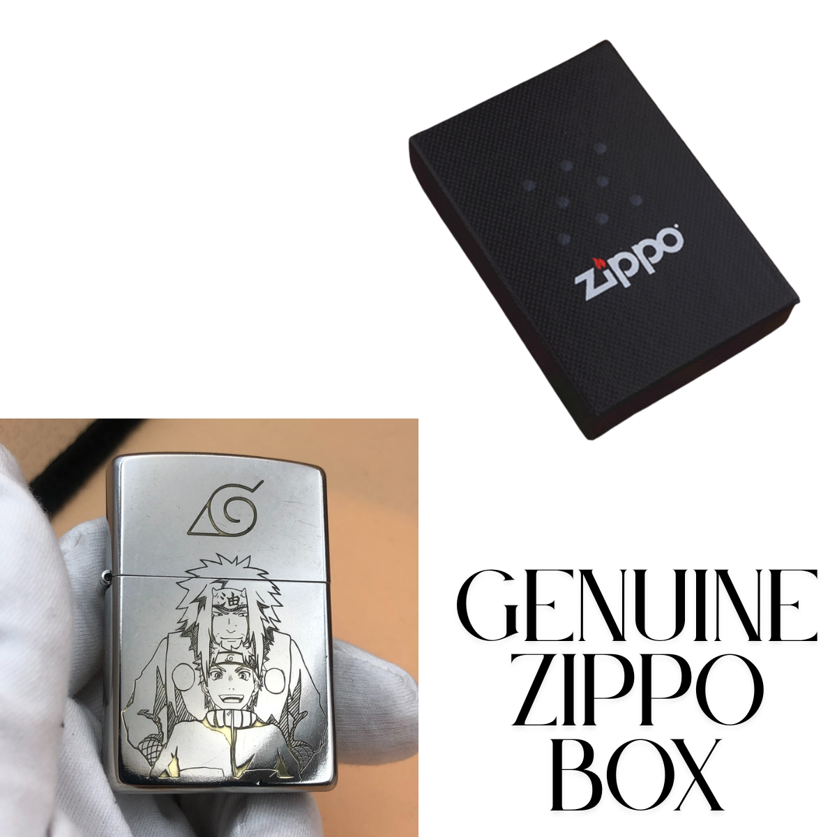 Briquet Zippo Naruto Argent Mat – Gravure en profondeur Ji.raiya et Naruto