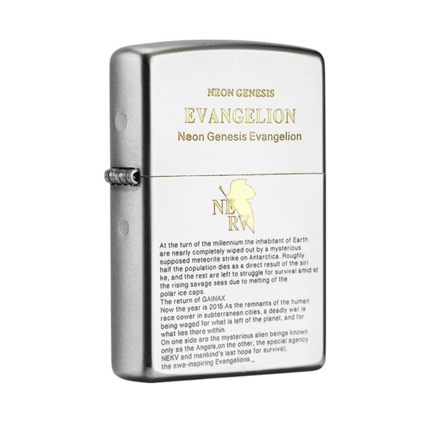 Neon Genesis Evangelion deep carved Zippo lighter featuring the NERV logo and series details, part of the Classic Series, perfect for anime collectors.