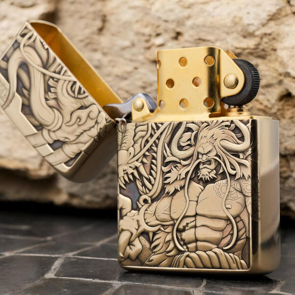 3D engraved collectible lighter featuring Kaido from One Piece, open view - unique gift for anime collectors