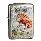 Front side of collectible brass lighter featuring Nami from One Piece - perfect anime gift for fans and collectors