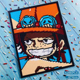 Pixel art mosaic kit featuring Sabo from One Piece, 6288 pieces, size 42x32cm.