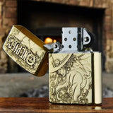 Front view of engraved metal lighter featuring Portgas D. Ace from One Piece - collectible gift for anime fans