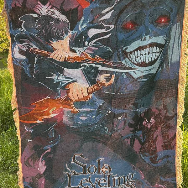 Solo Leveling Woven Blanket – Anime Throw Blanket with Sung Jin-Woo Design – Soft & Durable Anime Decor for Fans