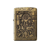 Front view of the Violet Evergarden Zippo lighter featuring antique laser engraving on pure copper, showcasing detailed artwork of Violet Evergarden.