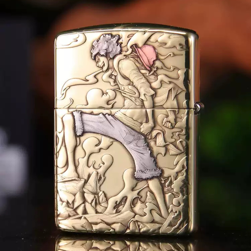 Back view of Zippo One Piece lighter featuring Monkey D. Luffy in a dynamic 3D relief design with premium detailing and craftsmanship.