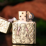 Open view of Zippo One Piece lighter showcasing Monkey D. Luffy with a premium double-sided 3D relief design and high-quality metal craftsmanship.