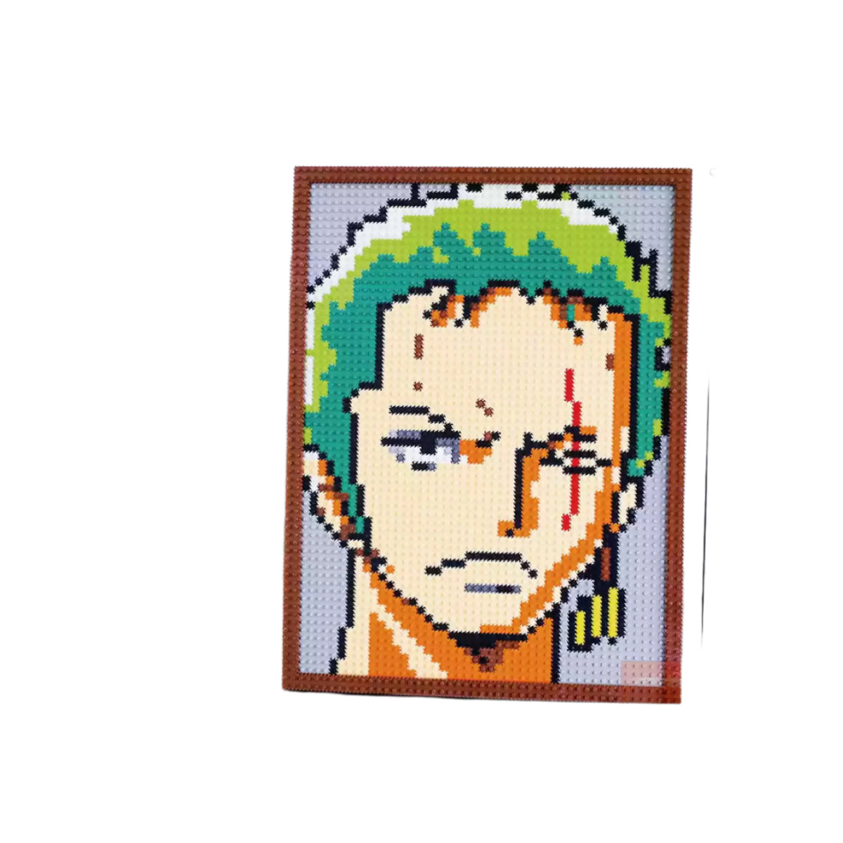 One Piece pixel art kit featuring Zoro, 3860 pieces, size 33x25cm.