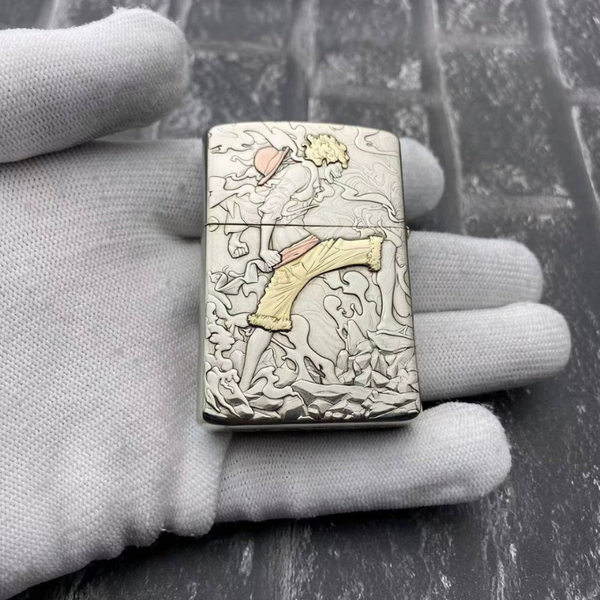 Back view of standard Zorro One Piece lighter featuring Monkey D. Luffy with a detailed 3D relief design and intricate craftsmanship.