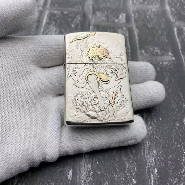 Front view of standard Zorro One Piece lighter featuring Monkey D. Luffy in a striking 3D relief design, highlighting premium craftsmanship and intricate details.