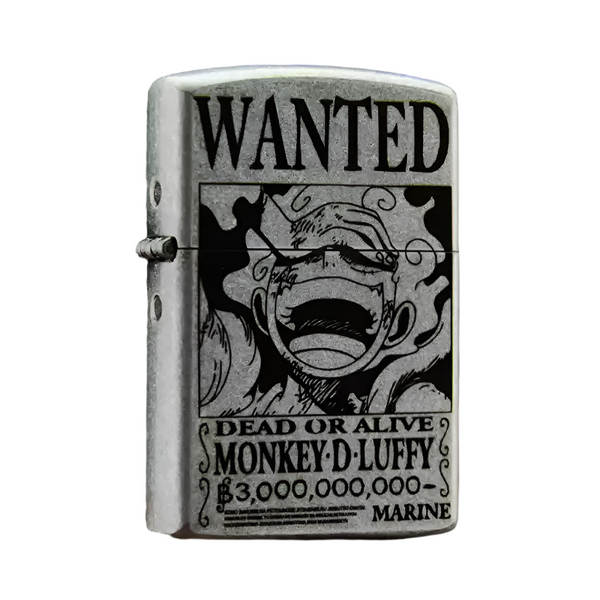 Zorro metal lighter featuring Monkey D. Luffy as Nika with a Wanted Poster design from One Piece, engraved with intricate details and premium craftsmanship.