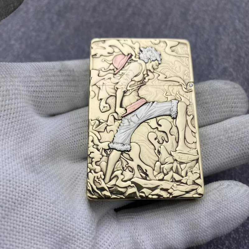 Back view of Zorro ZL8 One Piece lighter featuring Monkey D. Luffy in a dynamic 3D relief design with intricate detailing and premium craftsmanship.